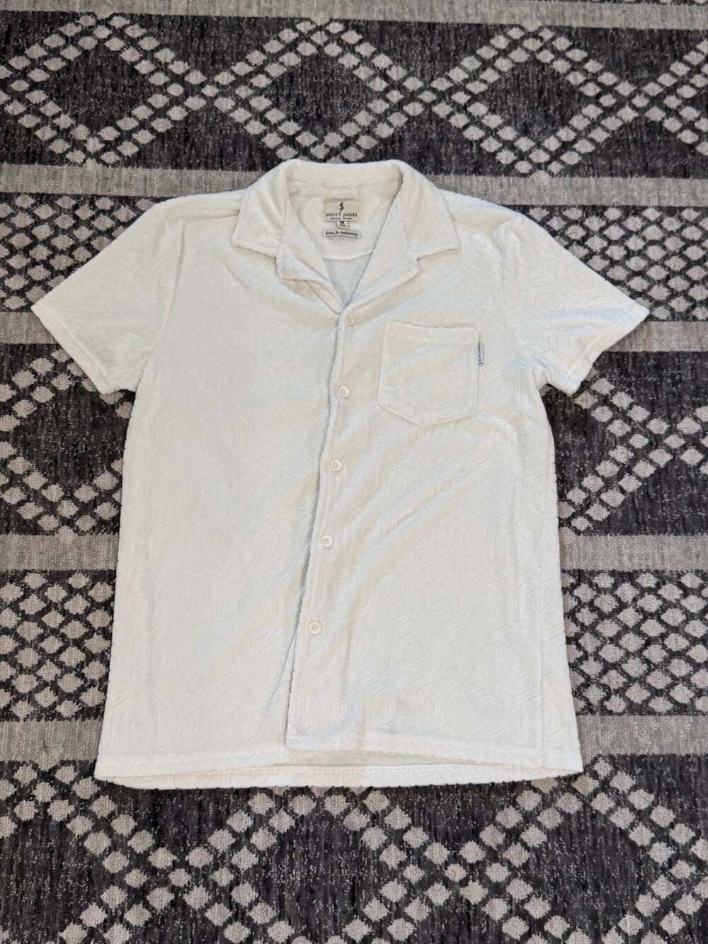 Scott James Short Sleeve Camp Shirt Size M Ivory Terry Towel